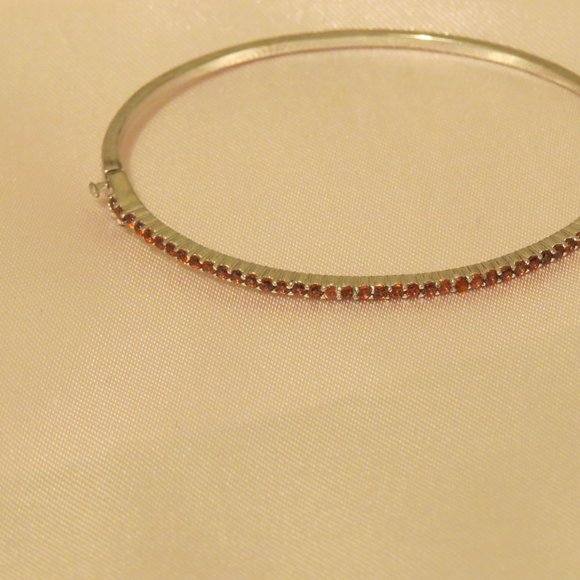 Sterling Silver Bnagle Bracelet Orange Cz (Missing Few Stones, Could Be Replaced - Picture 2 of 2
